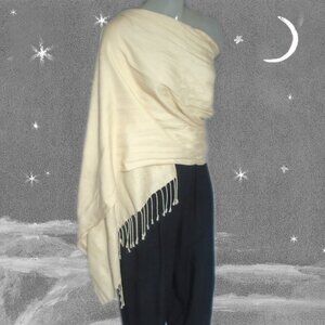 Pashmina - Ivory Cream Off White Color, Woven Rayon - India